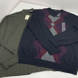 2 Claiborne Mens Long Sleeve Argyle V Neck Sweater Mock Neck Ribbed Sweater